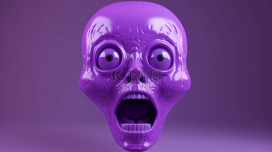 惊讶的 3d 渲染头部充满活力的紫罗兰色调，嘴巴张开