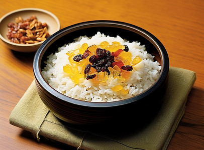 盘子米饭背景图片_一碗米饭放在一个黄色的盘子上