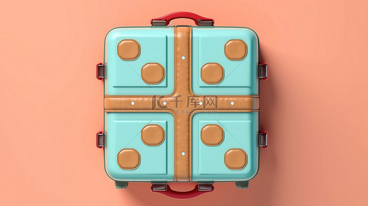用于旅行横幅的平躺手提箱顶视图的独立 3D 插图