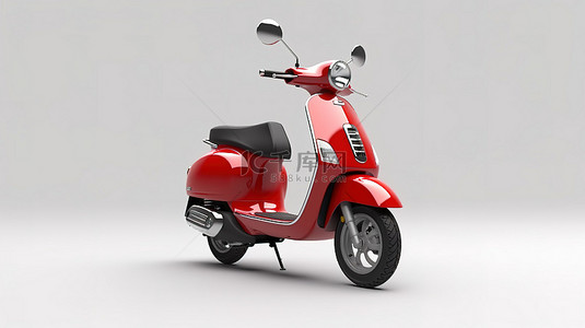 时尚的红色轻便摩托车在城市环境中 3d 渲染在白色背景上