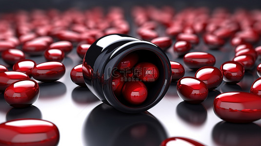 医疗科插画背景图片_喜欢黑色胶囊内红心的治愈红色胶囊 3D 概念渲染