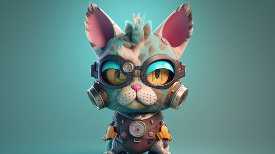 口罩猫背景图片_戴着面具的俏皮 3D 猫科动物角色