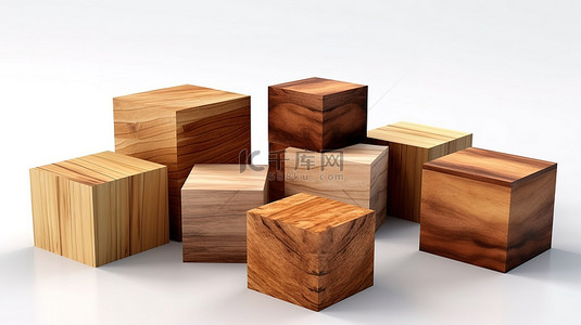 木实木背景图片_实木盒子 3D 渲染并呈现在白色背景上