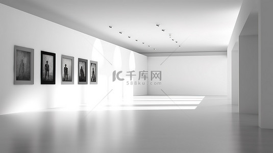 墙上投射阴影的展厅的 3D 插图