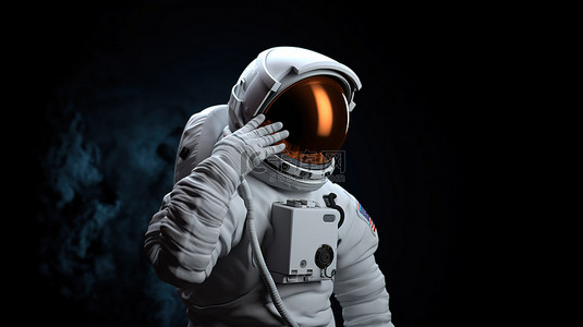 困惑殿堂背景图片_3D 宇航员用困惑的表情疲惫和白人手势呈现说明性设计