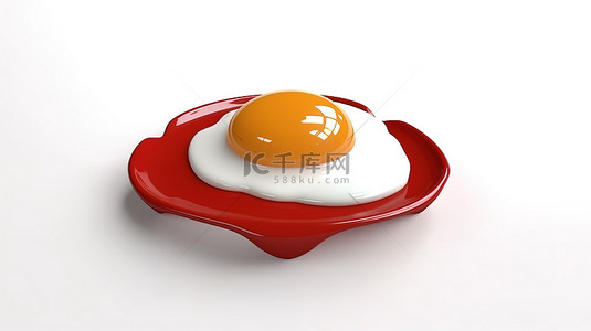 红色汉堡背景图片_白色背景上煎蛋早餐的单色红色 3D 图标