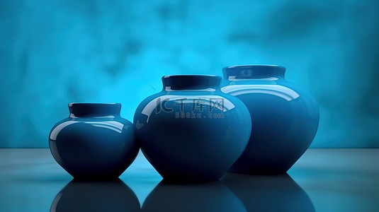 植物多肉背景背景图片_3d 渲染中蓝色花瓶的抽象背景