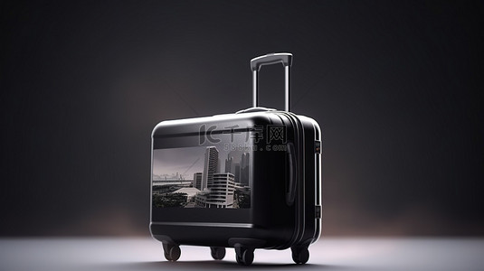 海外商务旅行商务旅行背景齿轮上旅行箱的 3D 渲染