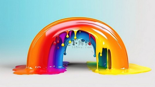 彩虹拱门的 3D 矢量图，带有彩色滴漆