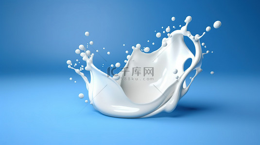 3d 渲染隔离牛奶在蓝色背景上溅出曲线