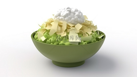 卡通风格 3D 渲染绿茶 bingsu 刨冰隔离在白色背景