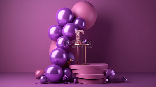 2023兔年来了背景图片_通过节日的紫色讲台 3d 渲染和新年快乐装饰来增强您的产品展示