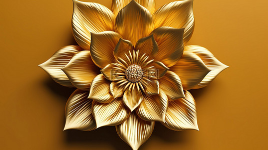 精美花草背景图片_用纸制作的金色花朵精美的 3D 插图