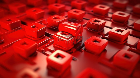 3D 主题标签符号簇在充满活力的红色背景上隔离
