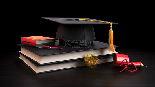 牛仔裤简笔画背景图片_毕业必需品文凭帽和 3d 黑板上的书籍