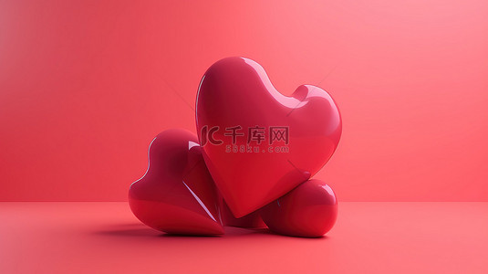 爱的主题背景图片_粉红色背景上的 3D 渲染红心图标，带有爱情主题