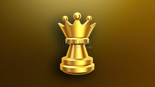 哑光金背景图片_标志性的国际象棋皇后哑光金盘上令人惊叹的金色符号 ​​3D 为社交媒体渲染