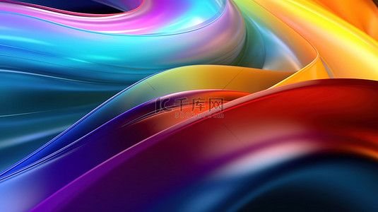 几何彩虹渐变背景图片_3d 渲染曲线与彩虹渐变抽象背景