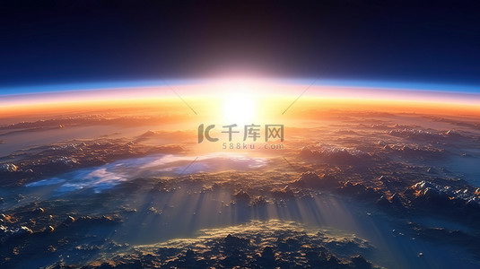 黎明背景图片_地平线上日出的地球 3d 渲染