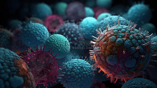 绿色病毒背景图片_中性背景上充满活力的病毒颗粒，3D 渲染中的特写抽象设计