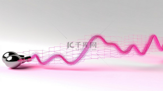 医学诊断背景图片_白色背景的 3D 医学渲染与粉红色心电图形状听诊器