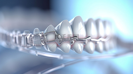 牙齿背景图片_专注于牙套，在 3D 渲染中特写美丽健康的牙齿