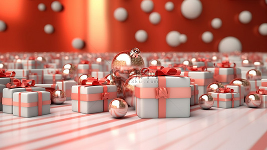 圣诞礼物背景背景图片_用于在线购物的 3D 渲染硬币和礼品背景