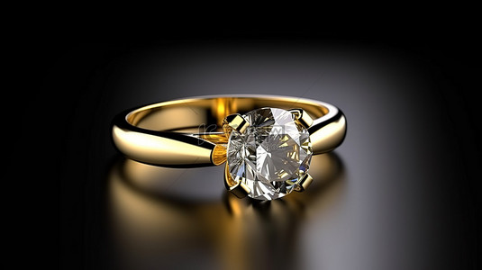 首饰设计展板背景图片_光滑黑色背景上闪闪发光的钻石戒指的 3D 渲染