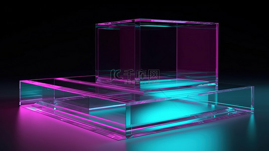 3d 工作室渲染中充满活力的霓虹紫和绿松石重叠透明丙烯酸板