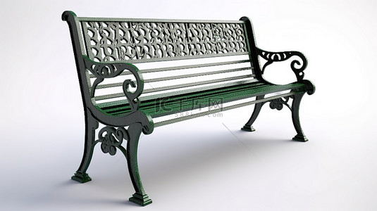放松放松背景图片_带有绿色长凳的白色背景的 3D 渲染