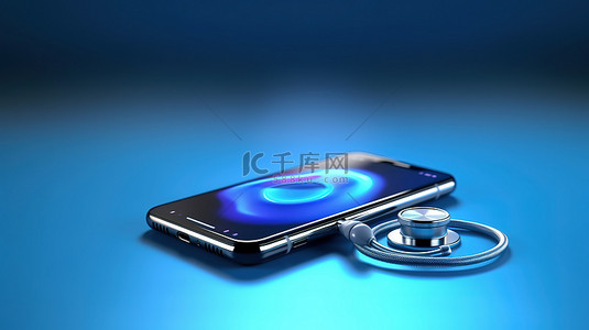 医疗背景下的远程医疗概念蓝色听诊器和智能手机
