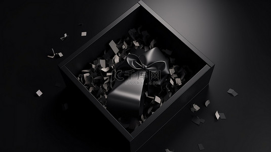 黑色星期五销售礼盒的顶视图 3d 渲染，带有打开的盖子和空的内部广告