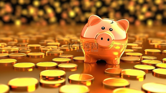 储钱罐背景图片_3d 渲染储钱罐充满金币商业投资和储蓄概念