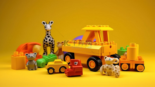 彩色长方形盒子背景图片_黄色背景下儿童发展的 3d 玩具