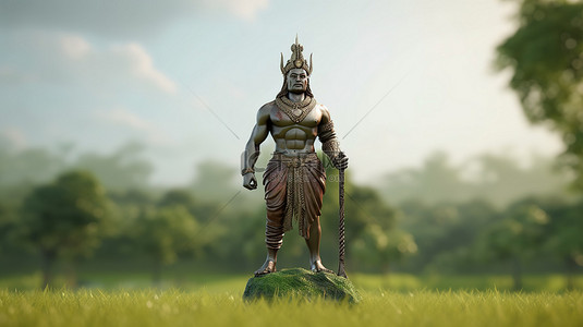 印度國王背景图片_king mahabali 在 3d 渲染中被郁郁葱葱的绿色景观和充足的复制空间所包围