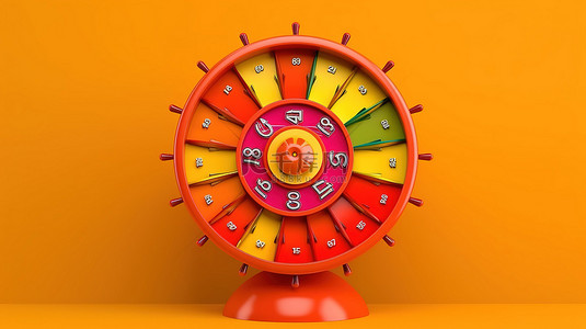 财富和繁荣象征着 3d 橙色背景上充满活力的旋转轮