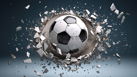 破碎的足球 碎片运动球的 3D 插图