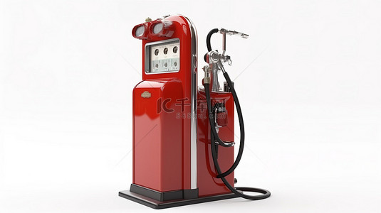 孤立的白色背景特写红色加油站，用于使用 3D 模型加油泵为汽车加油