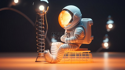 3D 渲染插图中的创新宇航员平衡概念