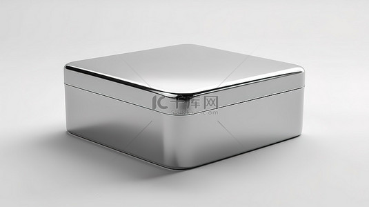 便当盒背景图片_现代方形包装盒的时尚金属模型，白色背景，非常适合品牌 3D 渲染