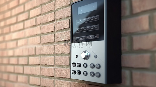 房屋安全背景图片_砖墙上当代视频对讲系统的 3D 渲染