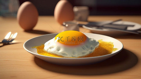 以太坊单面早餐与加密货币蛋黄的 3D 渲染