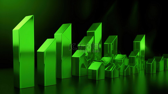 向上箭头符号背景图片_带有绿色向上箭头的积极市场增长符号的 3D 插图