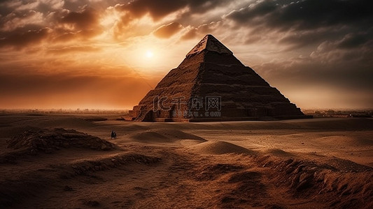 卡通沙漠建筑背景图片_埃及金字塔遗址旅游背景