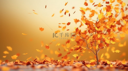 秋叶旋转和下降的空白区域文本 3d 图形