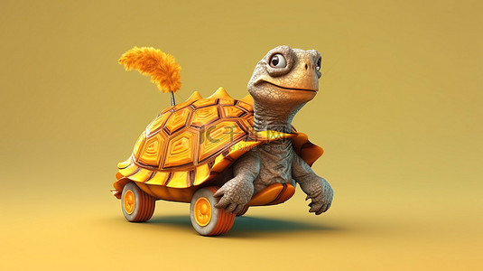 流浪乌龟的滑稽 3D 渲染