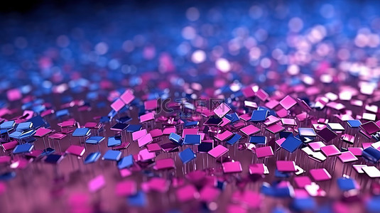 令人惊叹的蓝粉色抽象背景上闪闪发光的金属反射的辐射 3D 插图