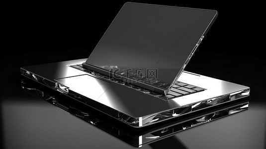 屏幕反光背景图片_展示 3d 渲染笔记本电脑的反光灰色桌子