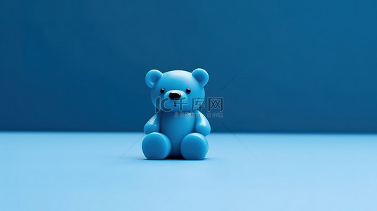 蓝色背景童装背景图片_最小的玩具概念 3D 渲染的蓝熊坐在蓝色背景上