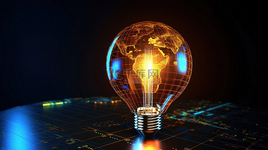 数字解决方案背景图片_照明规划 3D 灯泡与营销网络图表背景